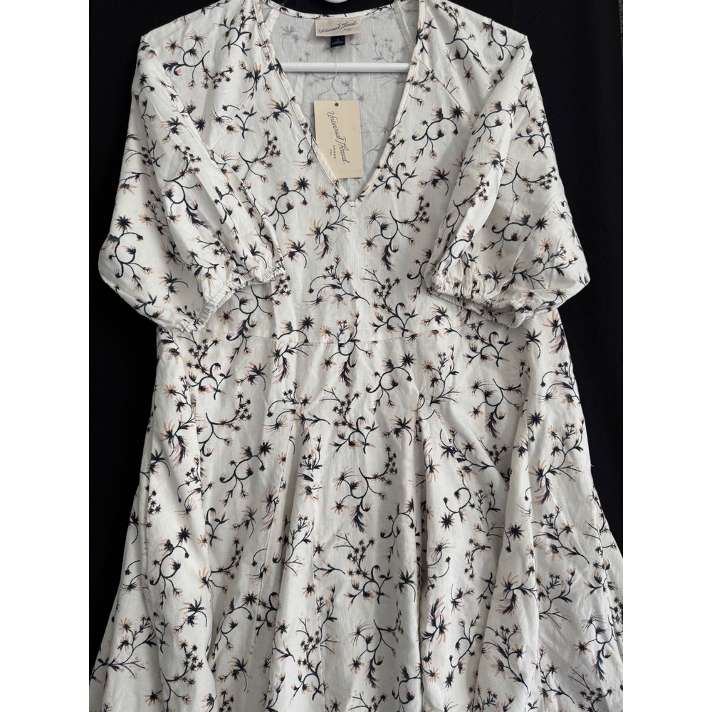 Universal Thread Womens Small Floral Mini Dress Puff Sleeve V Neck White NWT